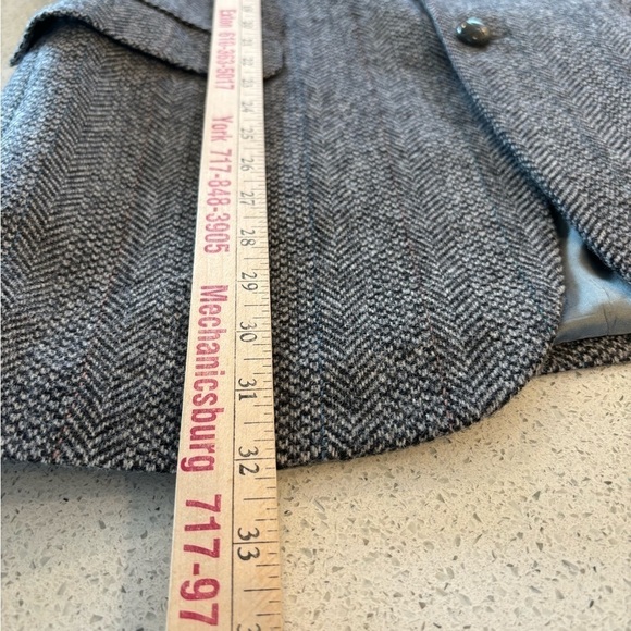 VTG Herringbone Mens Sport Coat Blazer Gray Tweed Pure Wool 42L Elbow Patches - Picture 8 of 14